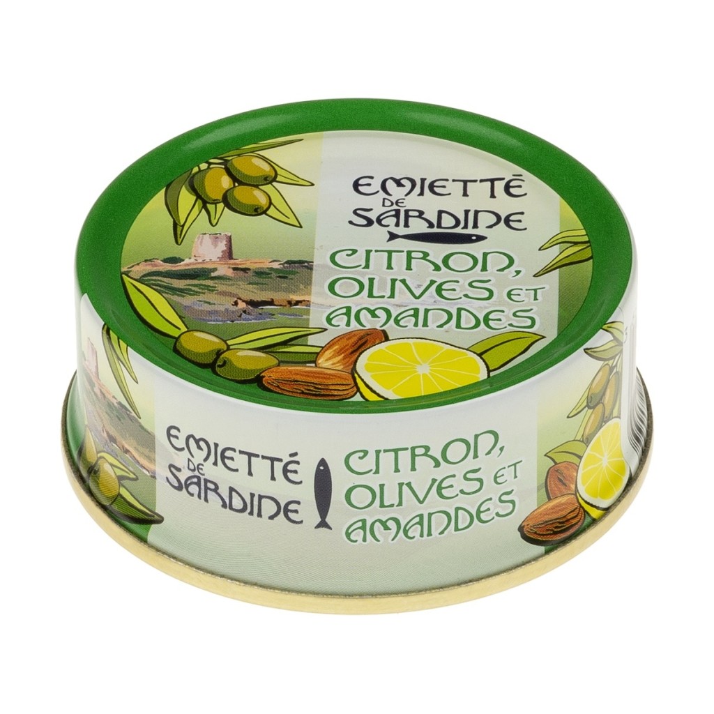 Sardynki pokruszone z cytryną, oliwkami i migdałami